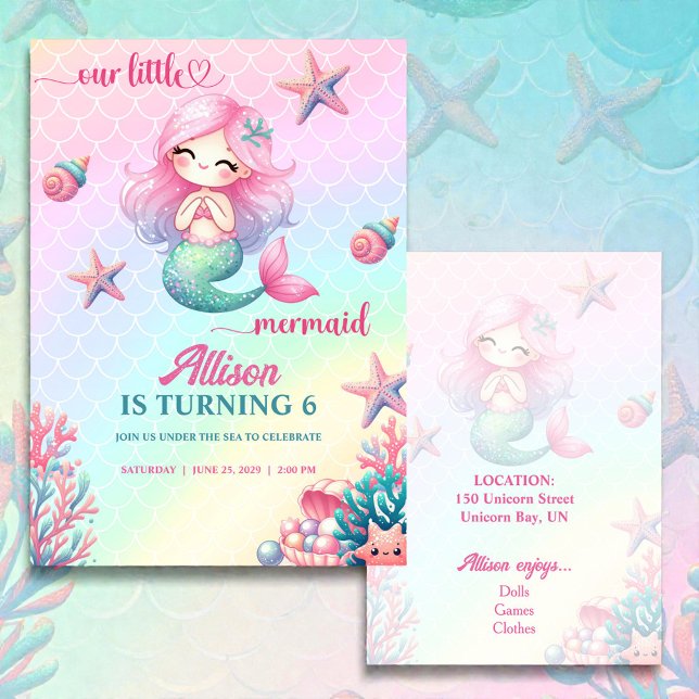 Mermaid Tail Teal Pink Girly Birthday Invitation (Créateur téléchargé)