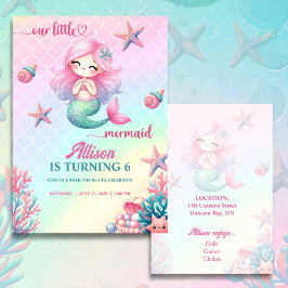 Mermaid Tail Teal Pink Girly Birthday Invitation Einladung