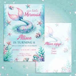 Mermaid Tail Teal Pink Girly Birthday Invitation Einladung
