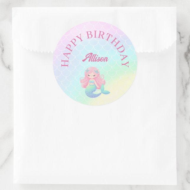 Mermaid Tail Teal Pink Girly Birthday Runder Aufkleber (Tasche)