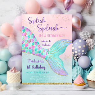Mermaid Tail Under The Sea Pink Gold Birthday Einladung