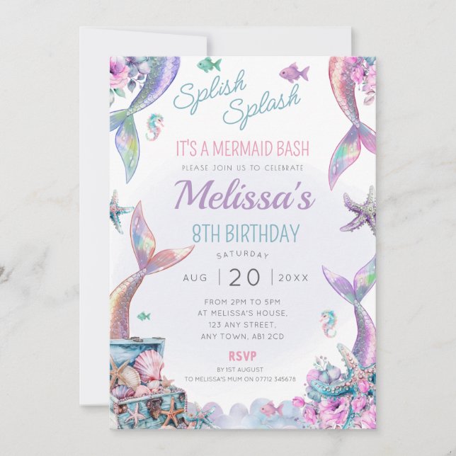 Mermaid Tails Anniversaire Fête Invitation Splish  (Devant)