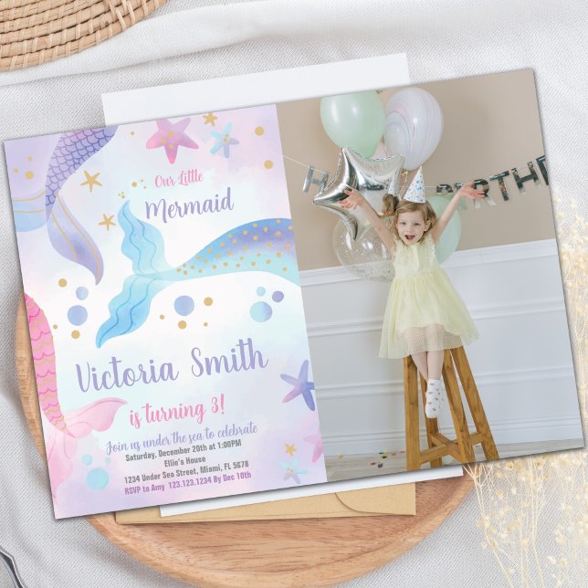 Mermaid Tails Anniversaire Invitation avec photo (Mermaid Tails Birthday Invitations with photo)