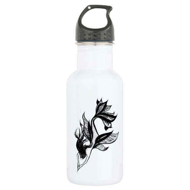 Mermaid Tattoo Style Stipple Schattierter Tinte Ge Edelstahlflasche (Vorderseite)