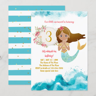 Mermaid Thema unter dem Sea Baby Girl 3. Geburtsta Einladung