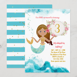 Mermaid Thema unter dem Sea Baby Girl 3. Geburtsta Einladung