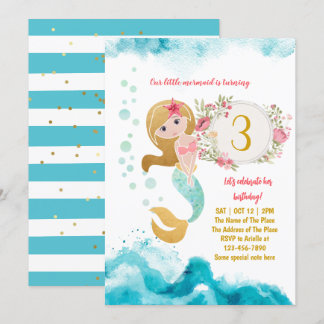 Mermaid Thema unter dem Sea Baby Girl 3. Geburtsta Einladung