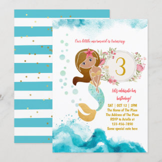 Mermaid Thema unter dem Sea Baby Girl 3. Geburtsta Einladung