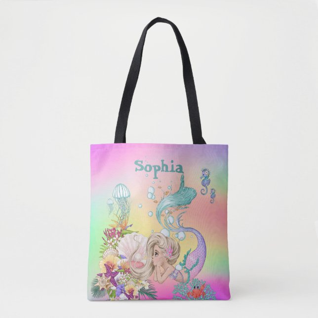 Mermaid Thème Cute Sac fourre-tout arc-en-ciel (Devant)