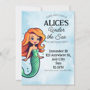 Mermaid Theme Kindergeburtstag Party Einladung