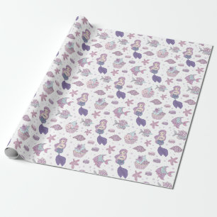 Mermaid Theme Party Aquamarin Lila Geburtstag Geschenkpapier