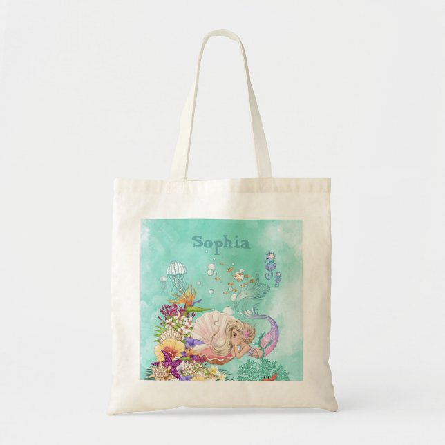 Mermaid Theme Pink Blue Niedlich Tragetasche (Vorne)