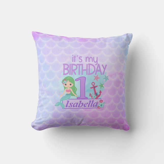 Mermaid themed 1. Geburtstag Kissen (Vorderseite)