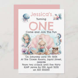 Mermaid Themed 1st Birthday Invitation