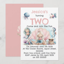 Mermaid Themed 2nd Birthday Invitation Einladung