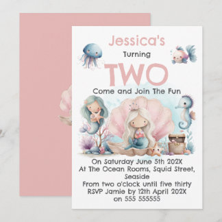 Mermaid Themed 2nd Birthday Invitation Einladung
