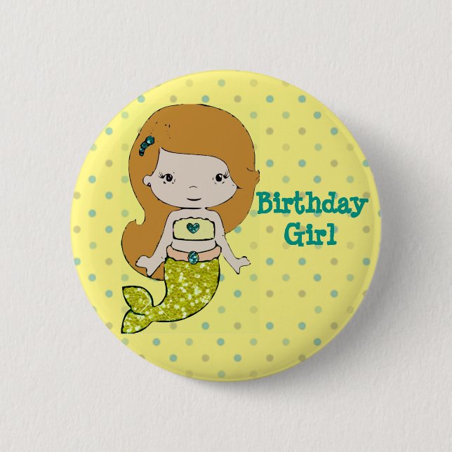 Mermaid Themed "Birthday Girl" Schaltfläche Button (Vorderseite)