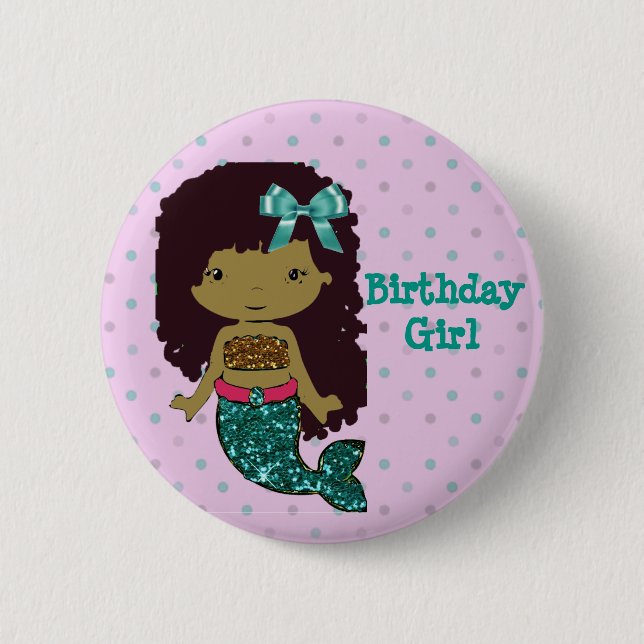Mermaid Themed "Birthday Girl" Schaltfläche Button (Vorderseite)