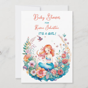 Mermaid Themed Floral Girl's Baby Shower Einladung