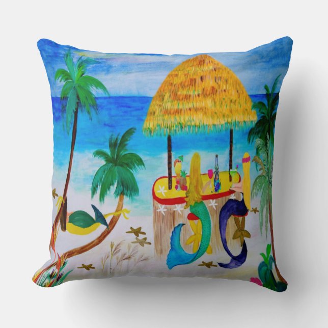 Mermaid Tiki Beach Bar Throw Kopfkissen Kissen (Vorderseite)