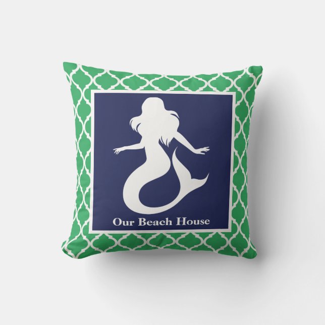 Mermaid Turquoise Blue Nautical Personalize Name Kissen (Vorderseite)