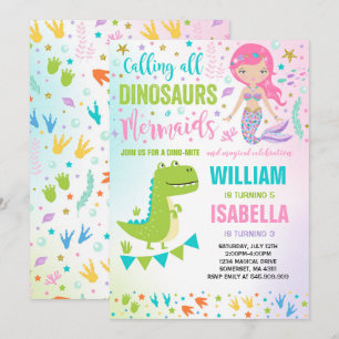 Mermaid und Dinosaur Geburtstag Einladung magisch