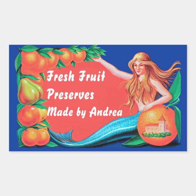Mermaid und Fruchtsaftkleber Rechteckiger Aufkleber (Vorderseite)