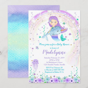 Mermaid und Narwhal Babydusche Einladung