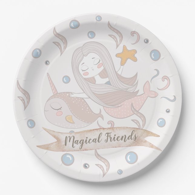 Mermaid und Narwhal Custom Party Paper Teller (Vorderseite)