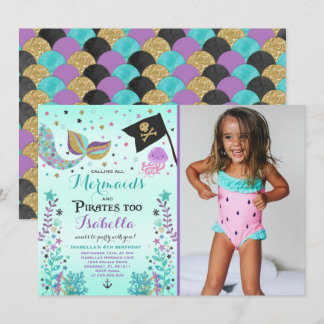 Mermaid und Pirate zum Geburtstag Einladung
