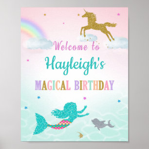 Mermaid und Unicorn Begrüßungszeichen Party Poster