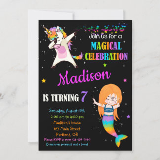 Mermaid und Unicorn - Einladung zum Geburtstag