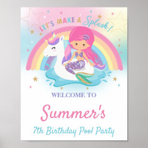 Mermaid und Unicorpool Geburtstagsparty Willkommen Poster