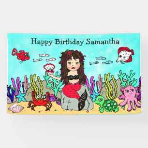 Mermaid Under Sea Birthday Banner