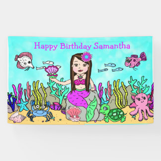 Mermaid Under Sea Birthday Banner