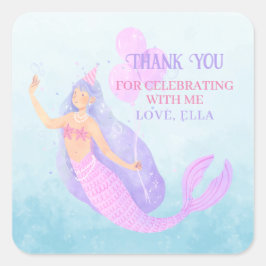 Mermaid Under Sea Birthday Blue Vielen Dank Quadratischer Aufkleber