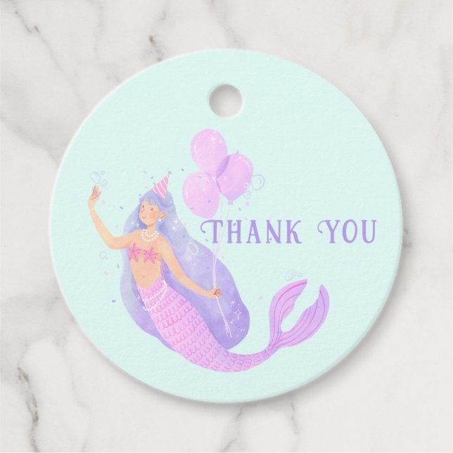 Mermaid Under Sea Birthday Girl Blue Vielen Dank Geschenkanhänger (Vorderseite)