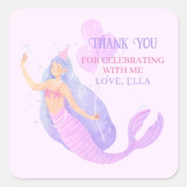 Mermaid Under Sea Birthday Party Danke Quadratischer Aufkleber