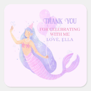 Mermaid Under Sea Birthday Party Danke Quadratischer Aufkleber