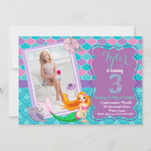 Mermaid Under the Sea 3e invitation d'anniversaire