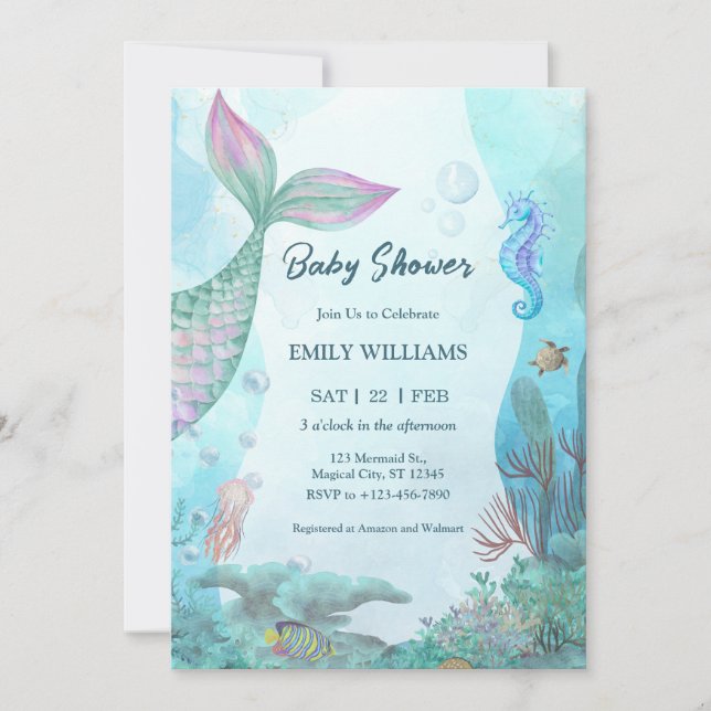 Mermaid Under The Sea Baby Shower Invitations Einladung (Vorderseite)