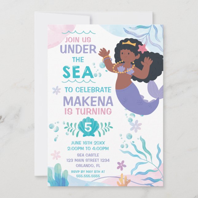 Mermaid Under the Sea cute birthday invitation Einladung (Vorderseite)