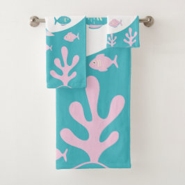 Mermaid Under the Sea Pastel Pink Blue Girls Badhandtuch Set