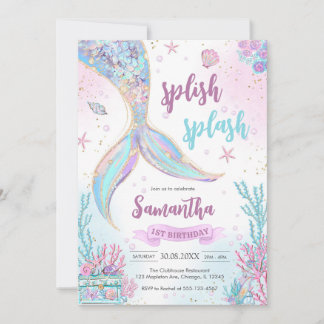 Mermaid Under the Sea Splish Splash Birthday Einladung