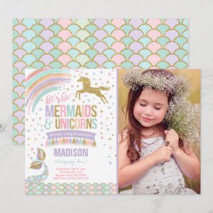 Mermaid & Unicorn Anniversaire Invitation Magie Pa