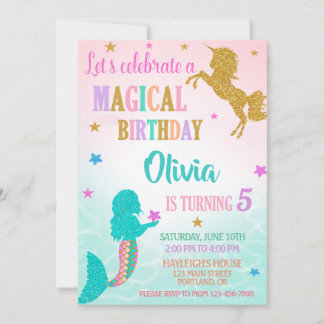 Mermaid Unicorn Birthday Invitation Magical party Einladung