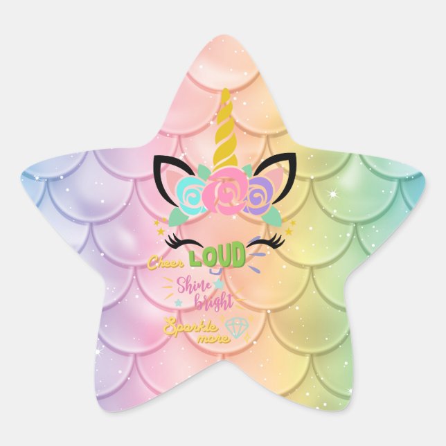 Mermaid Unicorn Cheer Loud Chine Bright Sparkle Stern-Aufkleber (Vorderseite)