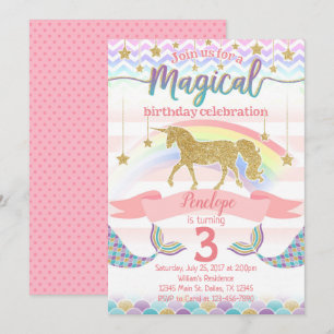 Mermaid Unicorn Geburtstagspartei Einladung