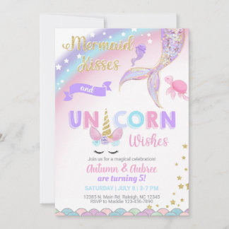 Mermaid & Unicorn girl birthday invitation. Einladung