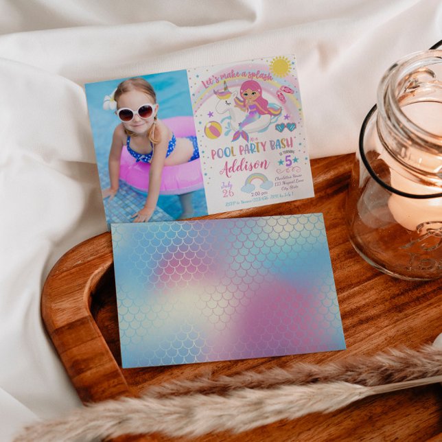 Mermaid Unicorn Pool Party Anniversaire Invitation (Créateur téléchargé)